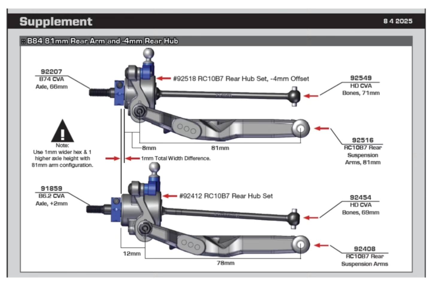 B7 and B84 71mm CVA Rear Suspension ASC92549-Combo